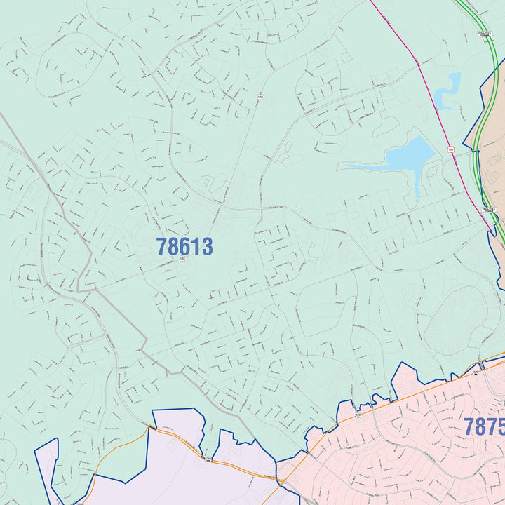 Color Cast Zip Code Style Wall Map of Cedar Park, TX