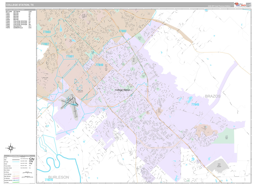 Premium Style Wall Map of College Station, TX