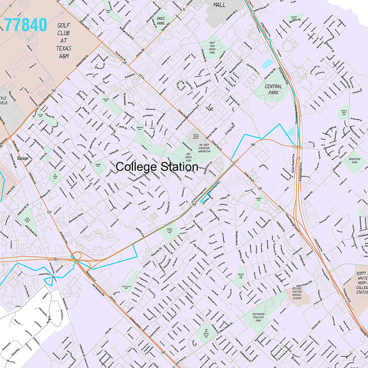 Premium Style Wall Map of College Station, TX
