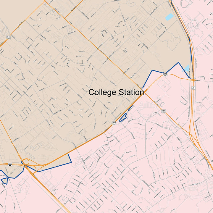 Color Cast Zip Code Style Wall Map of College Station, TX