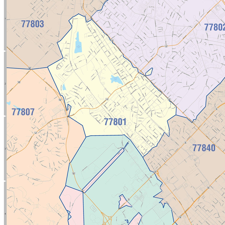 Color Cast Zip Code Style Wall Map of College Station, TX