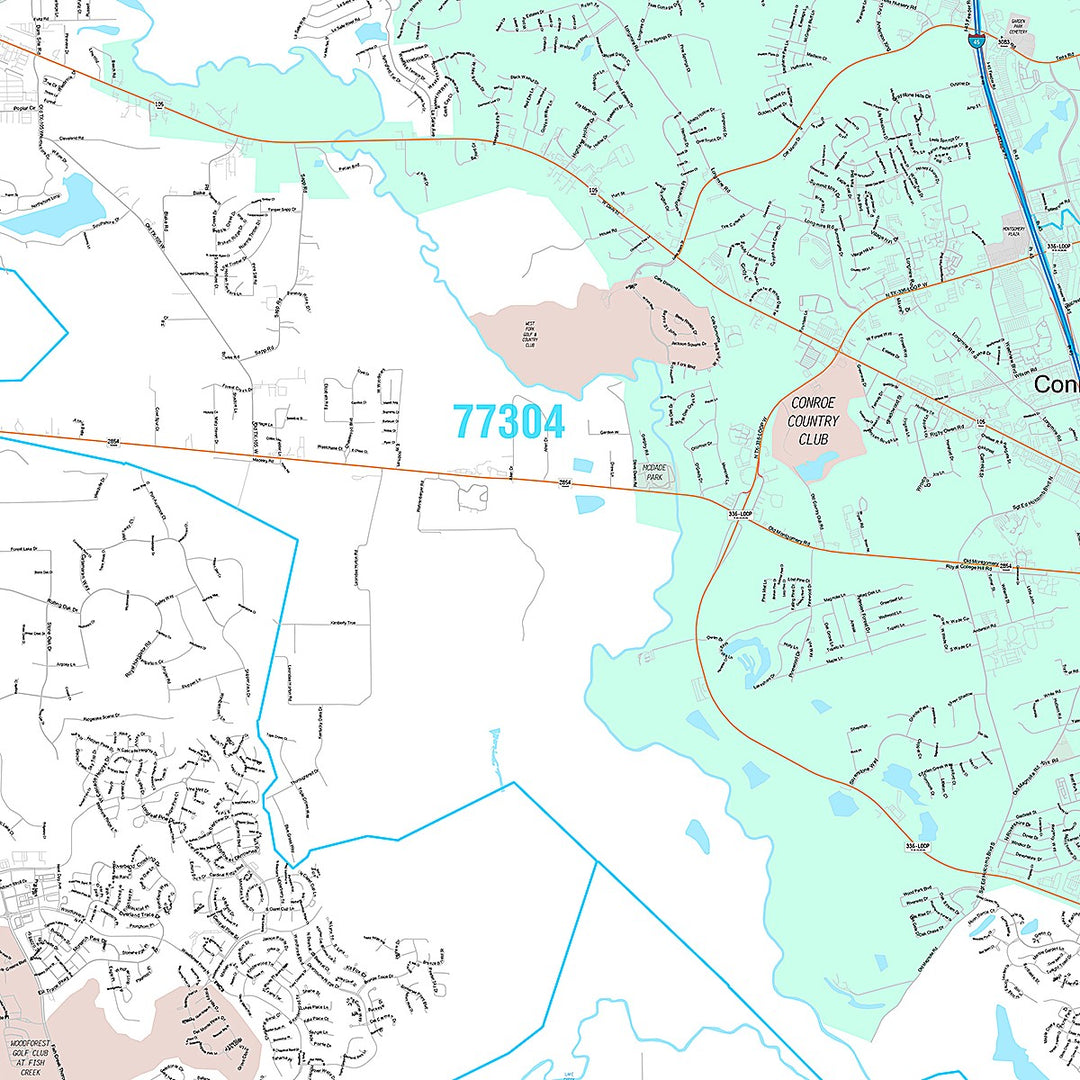 Premium Style Wall Map of Conroe, TX