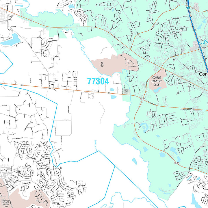 Premium Style Wall Map of Conroe, TX