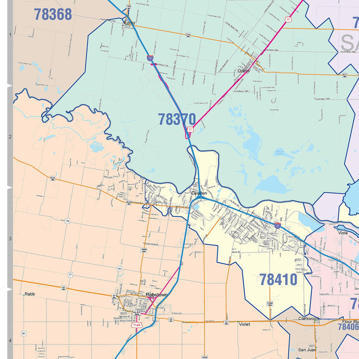 Color Cast Zip Code Style Wall Map of Corpus Christi, TX
