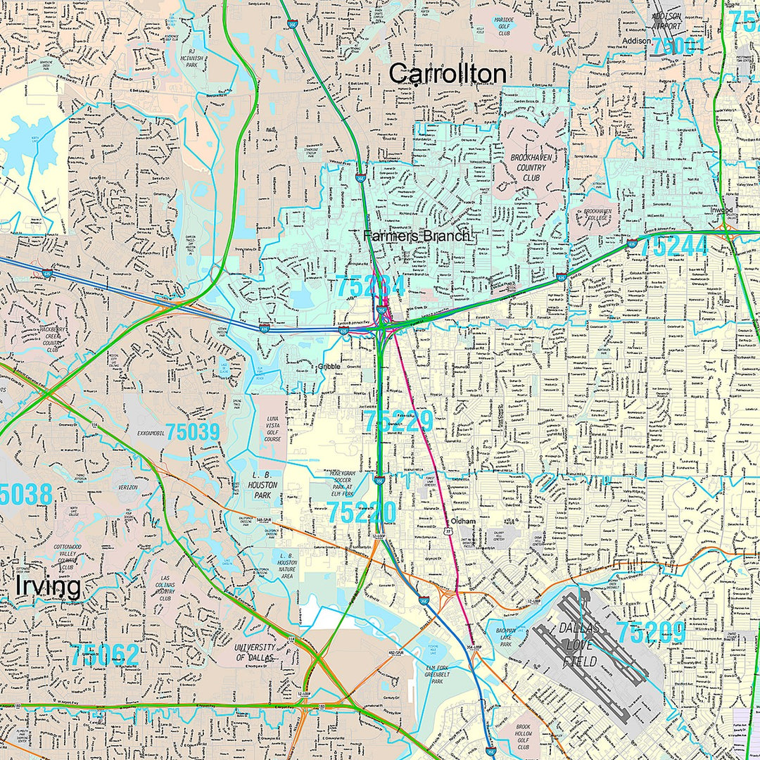 Premium Style Wall Map of Dallas, TX