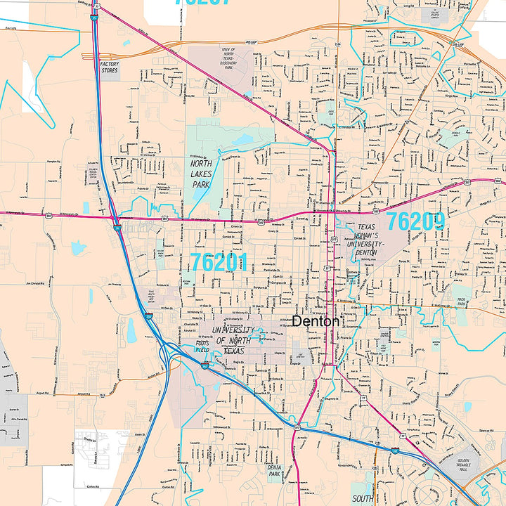 Premium Style Wall Map of Denton, TX