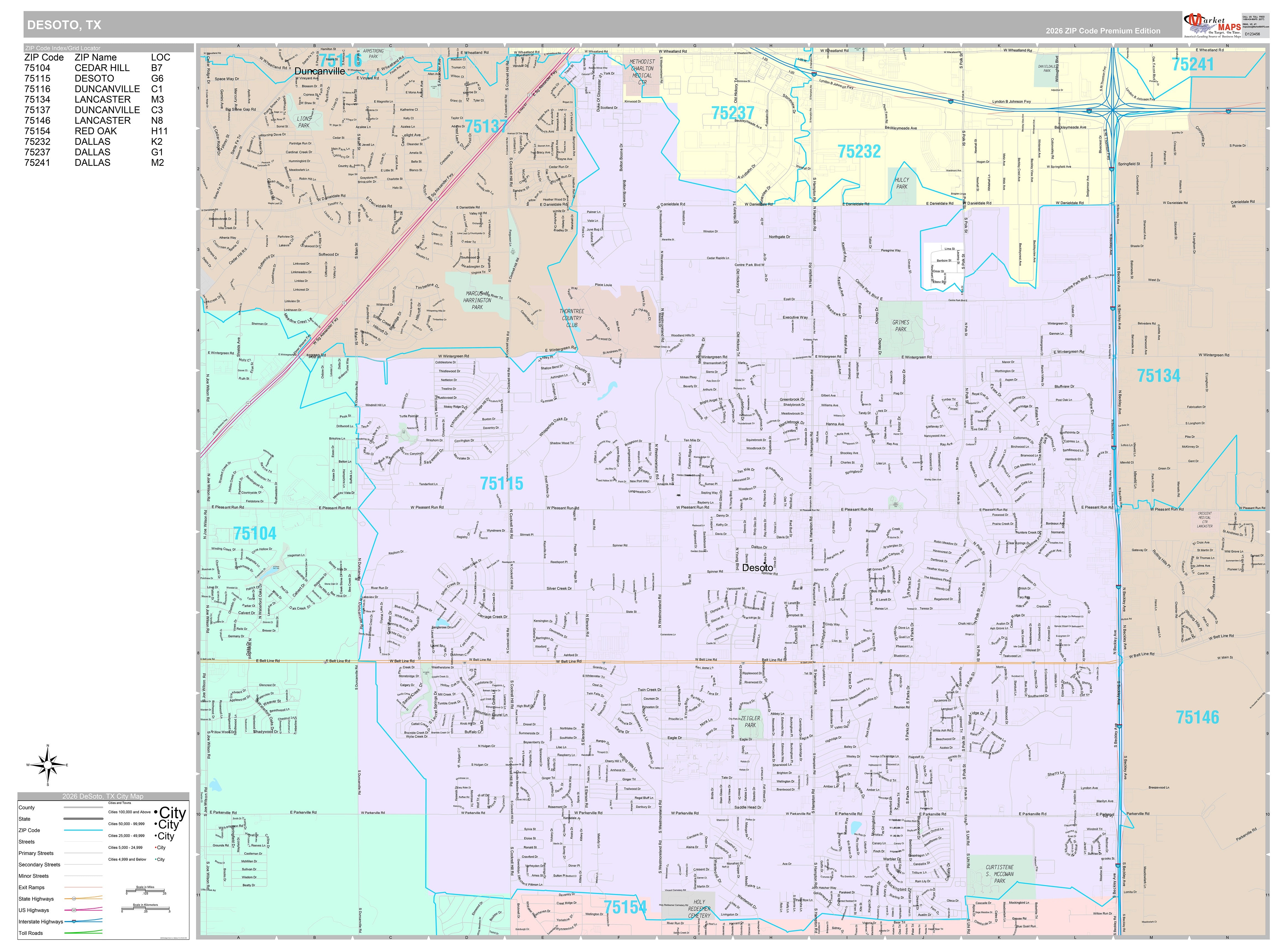 Premium Style Wall Map of DeSoto, TX – American Map Store