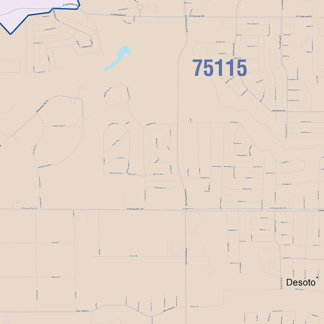 Color Cast Zip Code Style Wall Map of Desoto, TX