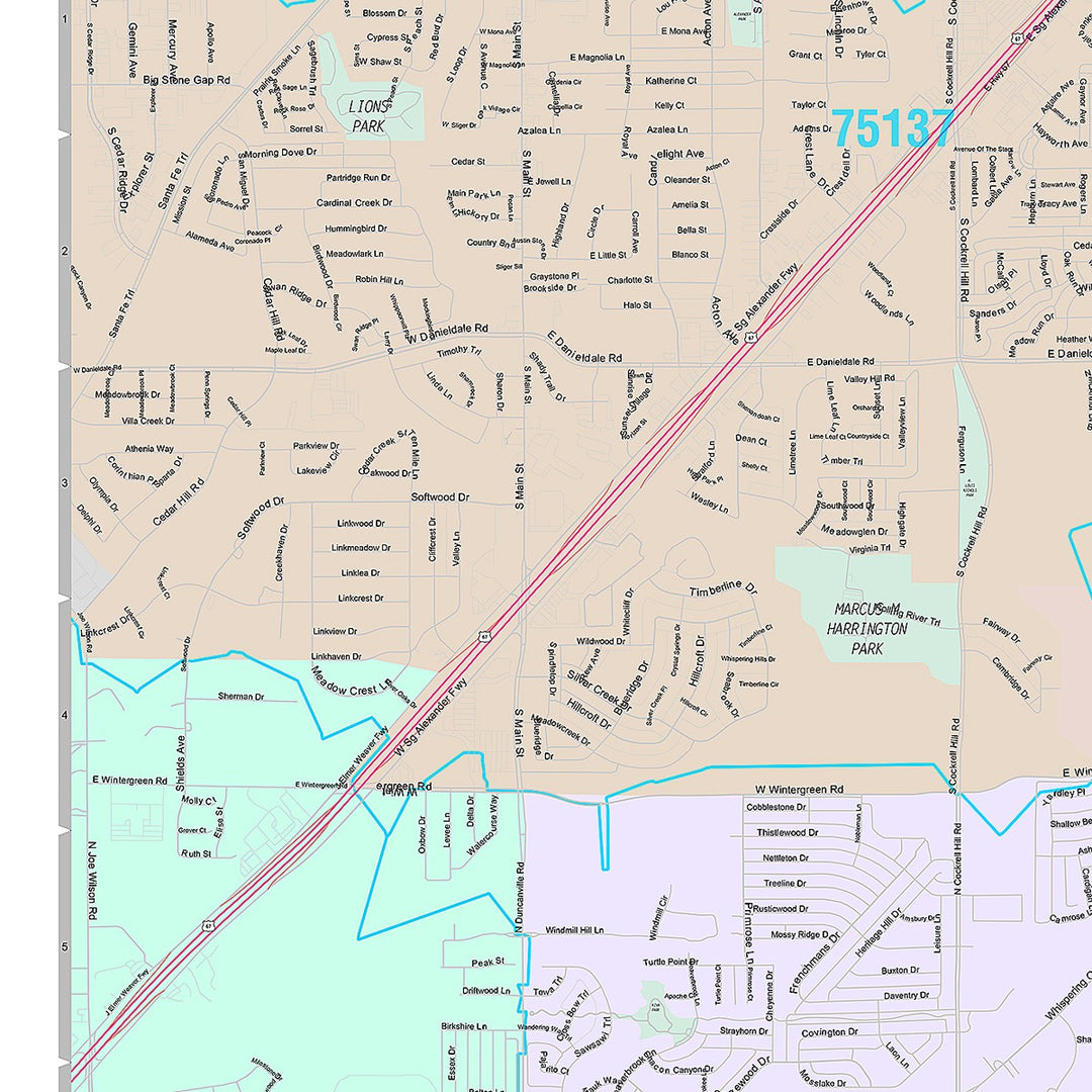 Premium Style Wall Map of DeSoto, TX