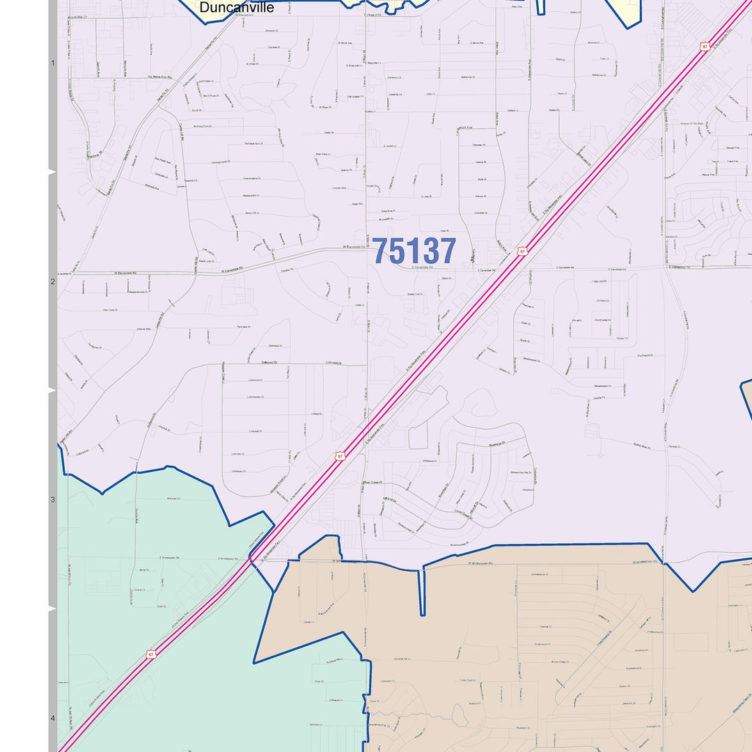 Color Cast Zip Code Style Wall Map of Desoto, TX