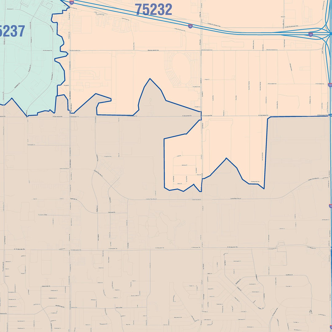 Color Cast Zip Code Style Wall Map of Desoto, TX