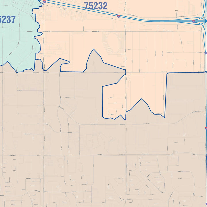 Color Cast Zip Code Style Wall Map of Desoto, TX