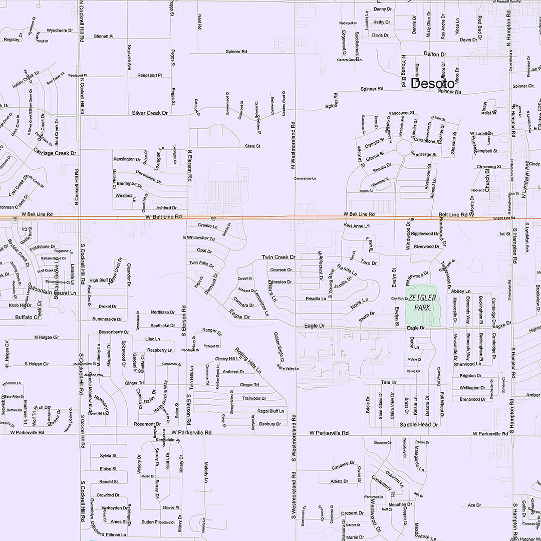 Premium Style Wall Map of DeSoto, TX