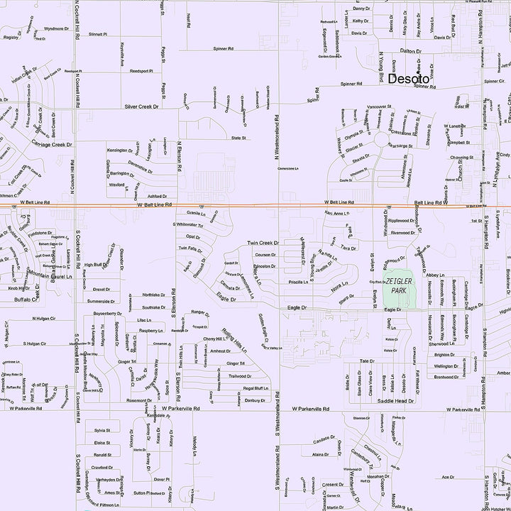 Premium Style Wall Map of DeSoto, TX