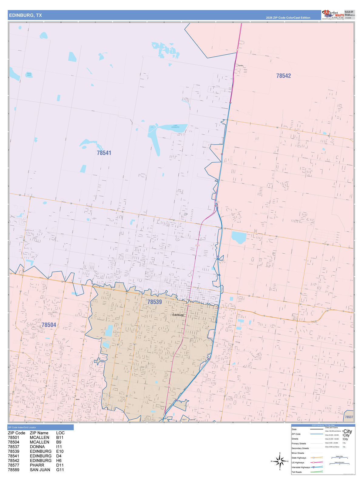 Edinburg Zip Code Map Color Cast Zip Code Style Wall Map of Edinburg, TX – American Map Store