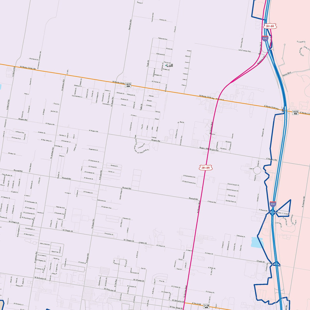 Color Cast Zip Code Style Wall Map of Edinburg, TX