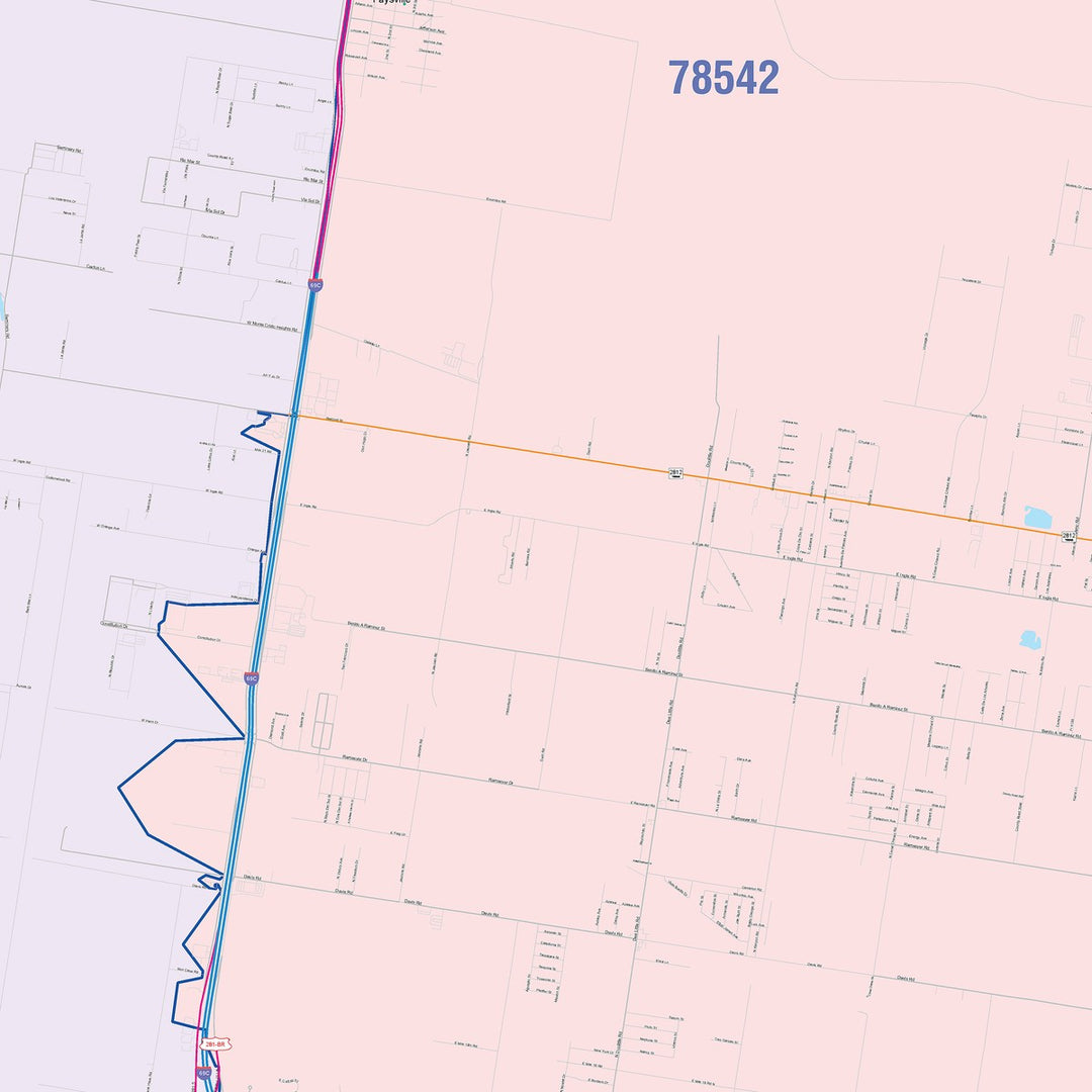 Color Cast Zip Code Style Wall Map of Edinburg, TX