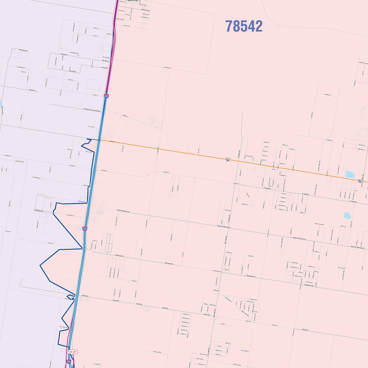 Color Cast Zip Code Style Wall Map of Edinburg, TX