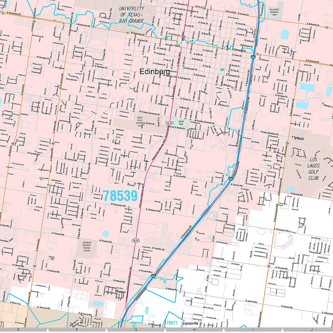 Premium Style Wall Map of Edinburg, TX