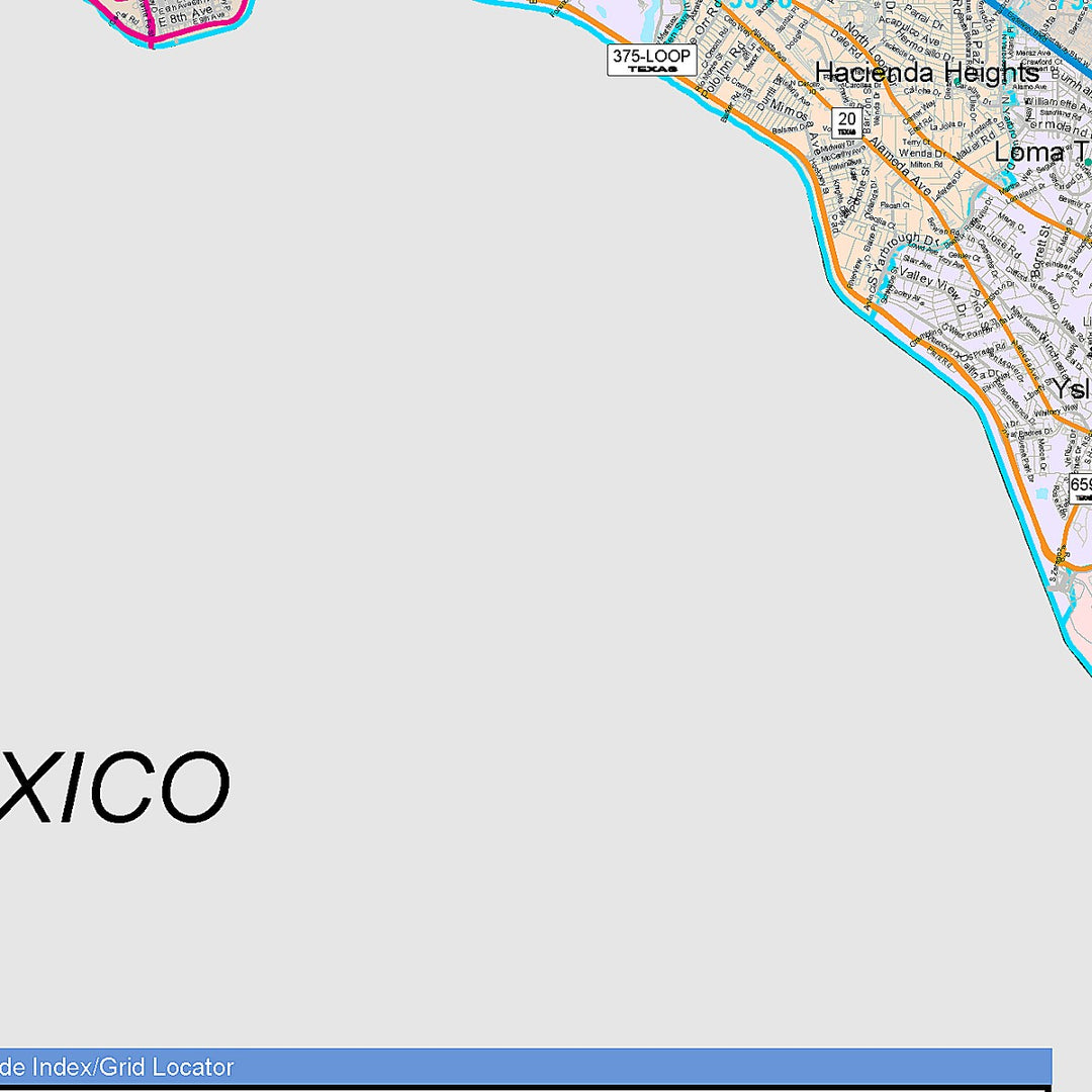 Color Cast Zip Code Style Wall Map of El Paso, TX