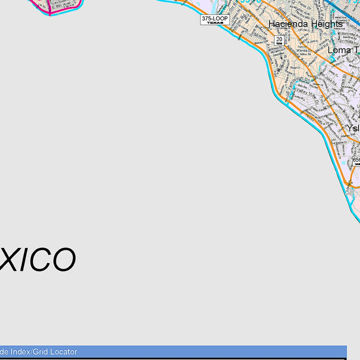 Color Cast Zip Code Style Wall Map of El Paso, TX