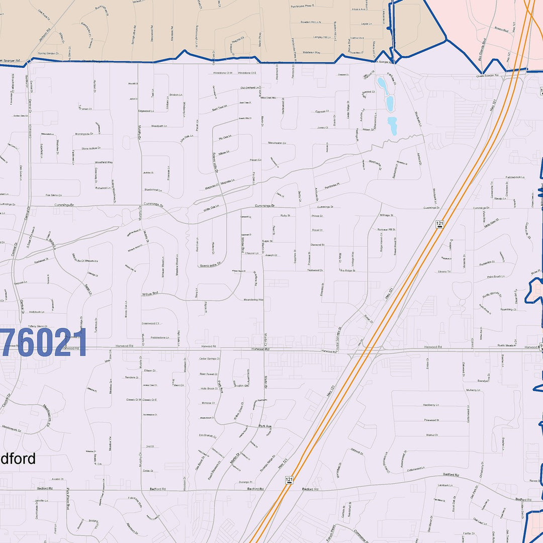 Color Cast Zip Code Style Wall Map of Euless, TX