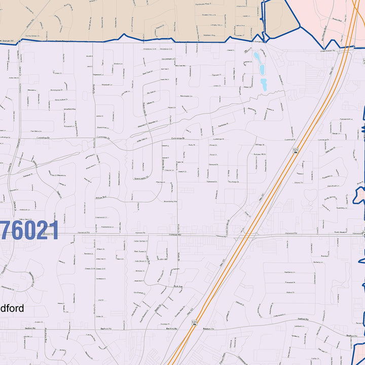 Color Cast Zip Code Style Wall Map of Euless, TX
