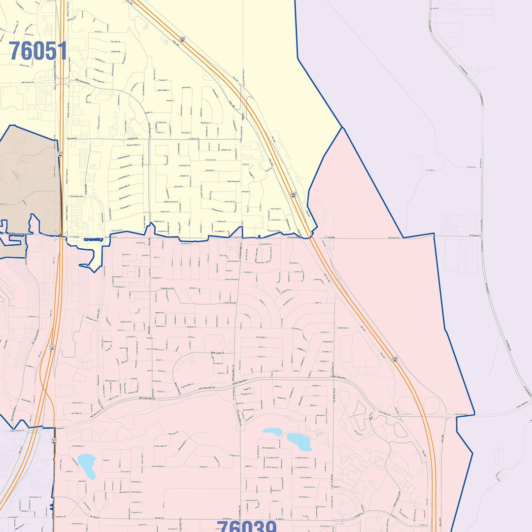 Color Cast Zip Code Style Wall Map of Euless, TX