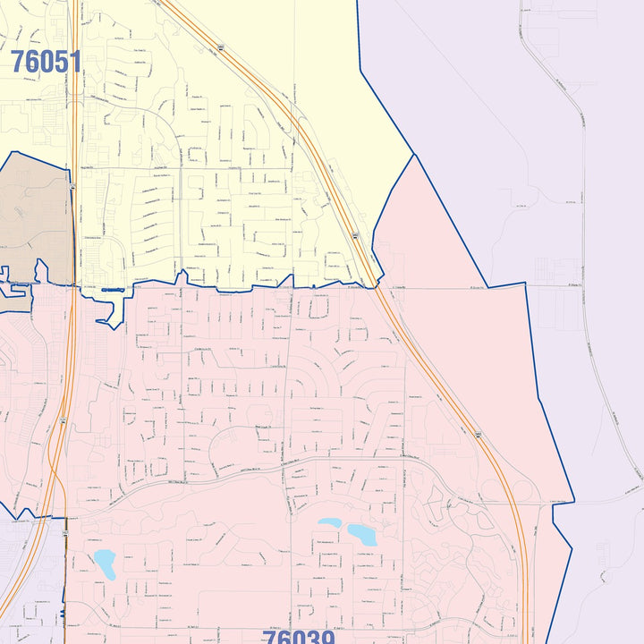 Color Cast Zip Code Style Wall Map of Euless, TX