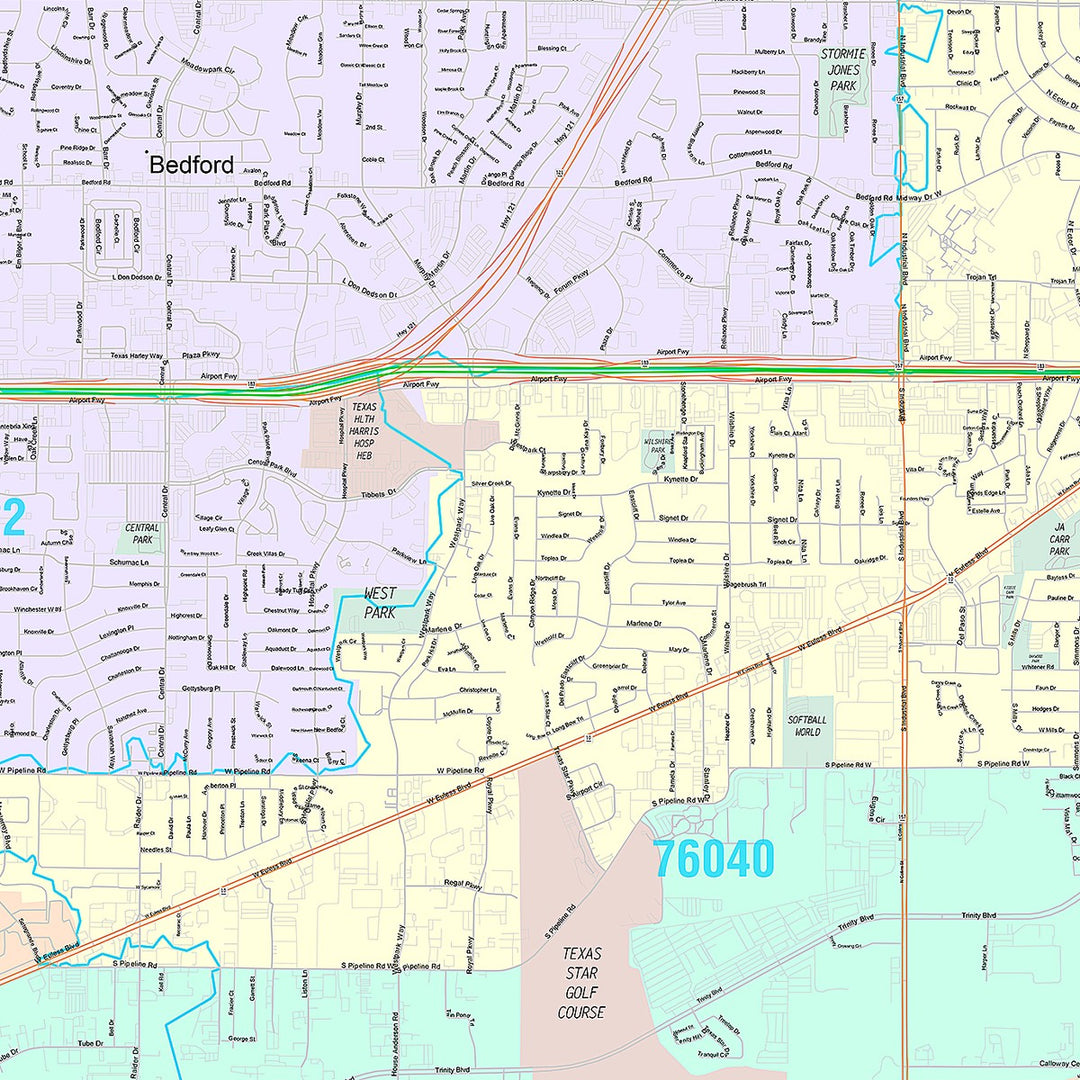 Premium Style Wall Map of Euless, TX