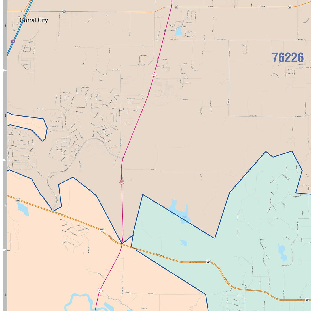 Color Cast Zip Code Style Wall Map of Flower Mound, TX