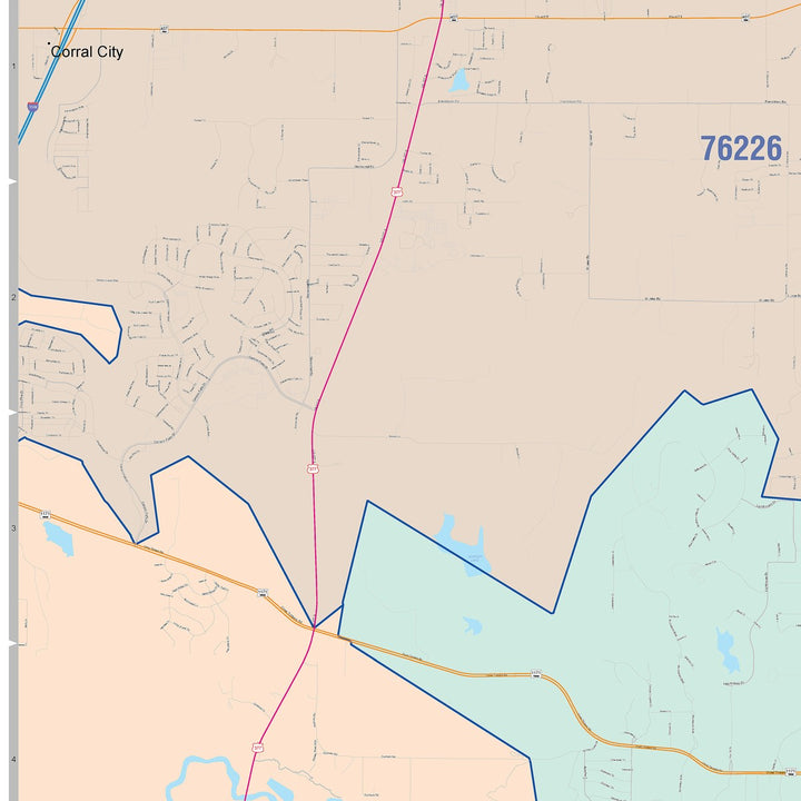 Color Cast Zip Code Style Wall Map of Flower Mound, TX