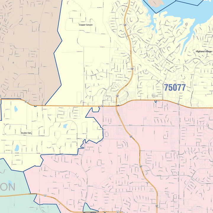 Color Cast Zip Code Style Wall Map of Flower Mound, TX