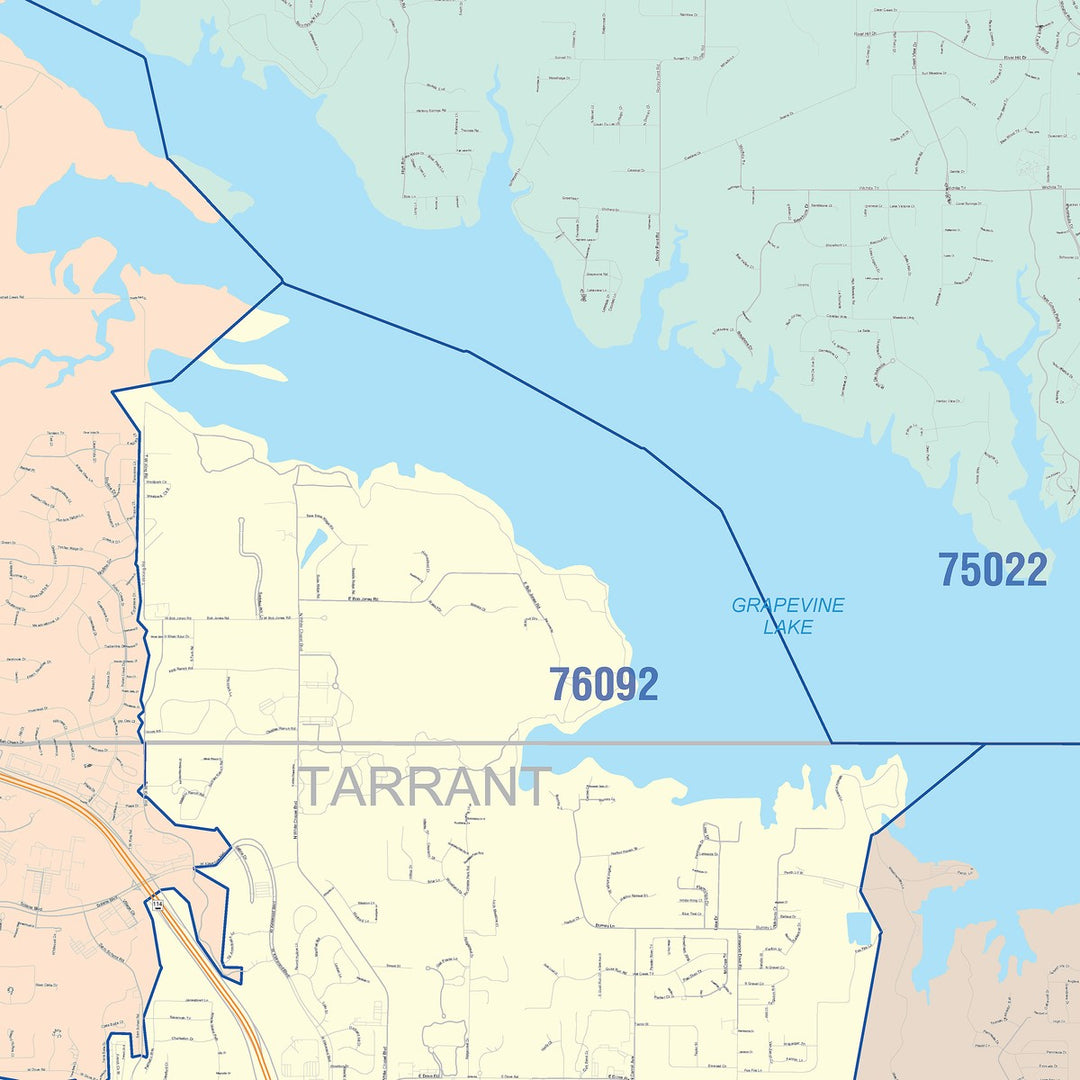 Color Cast Zip Code Style Wall Map of Flower Mound, TX