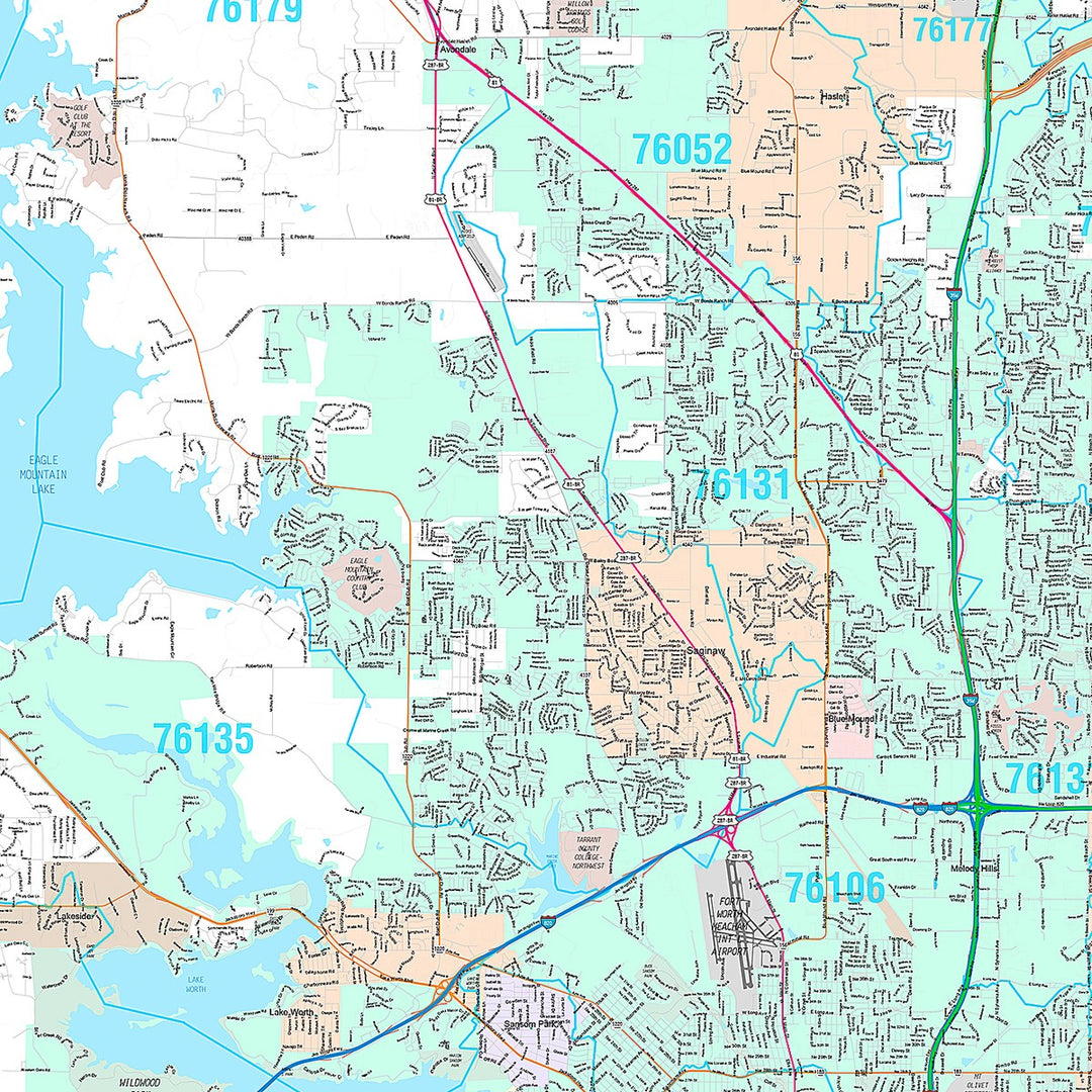 Premium Style Wall Map of Fort Worth, TX