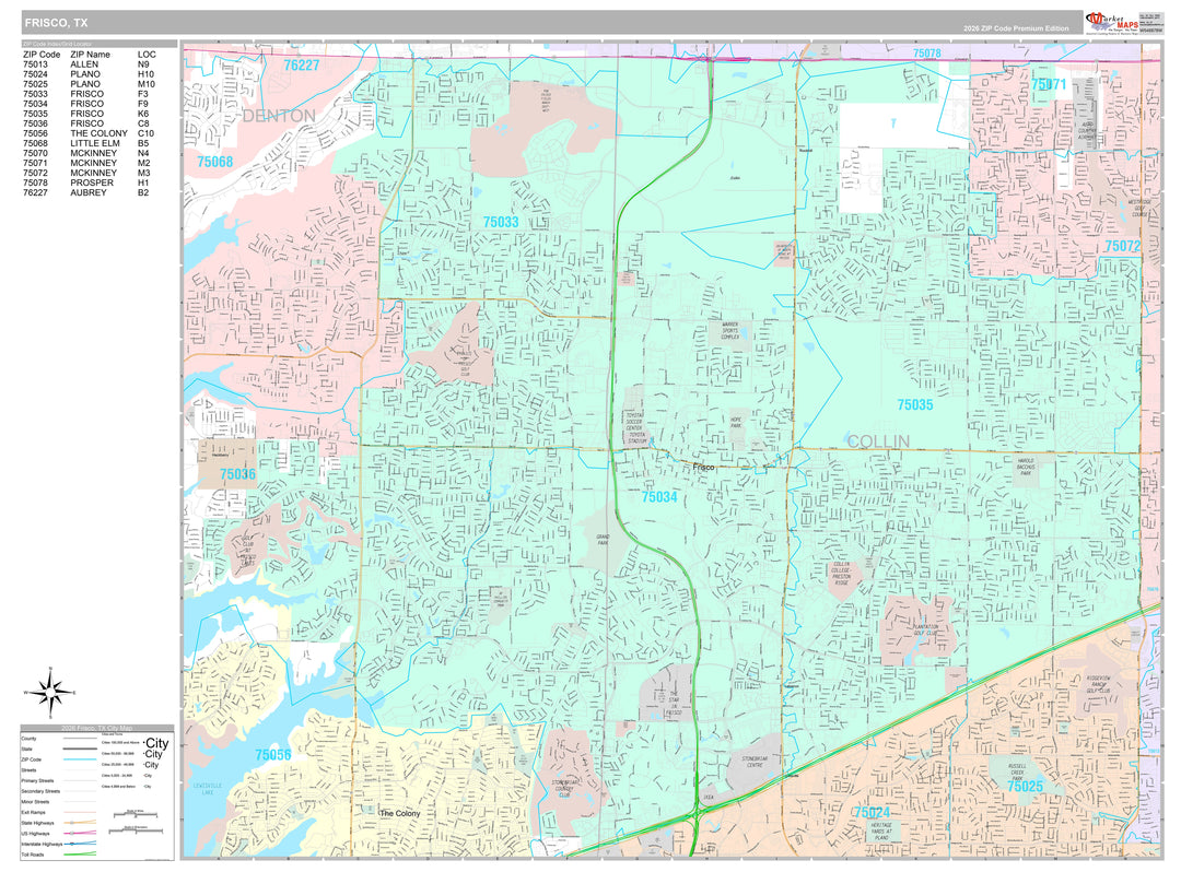 Premium Style Wall Map of Frisco, TX