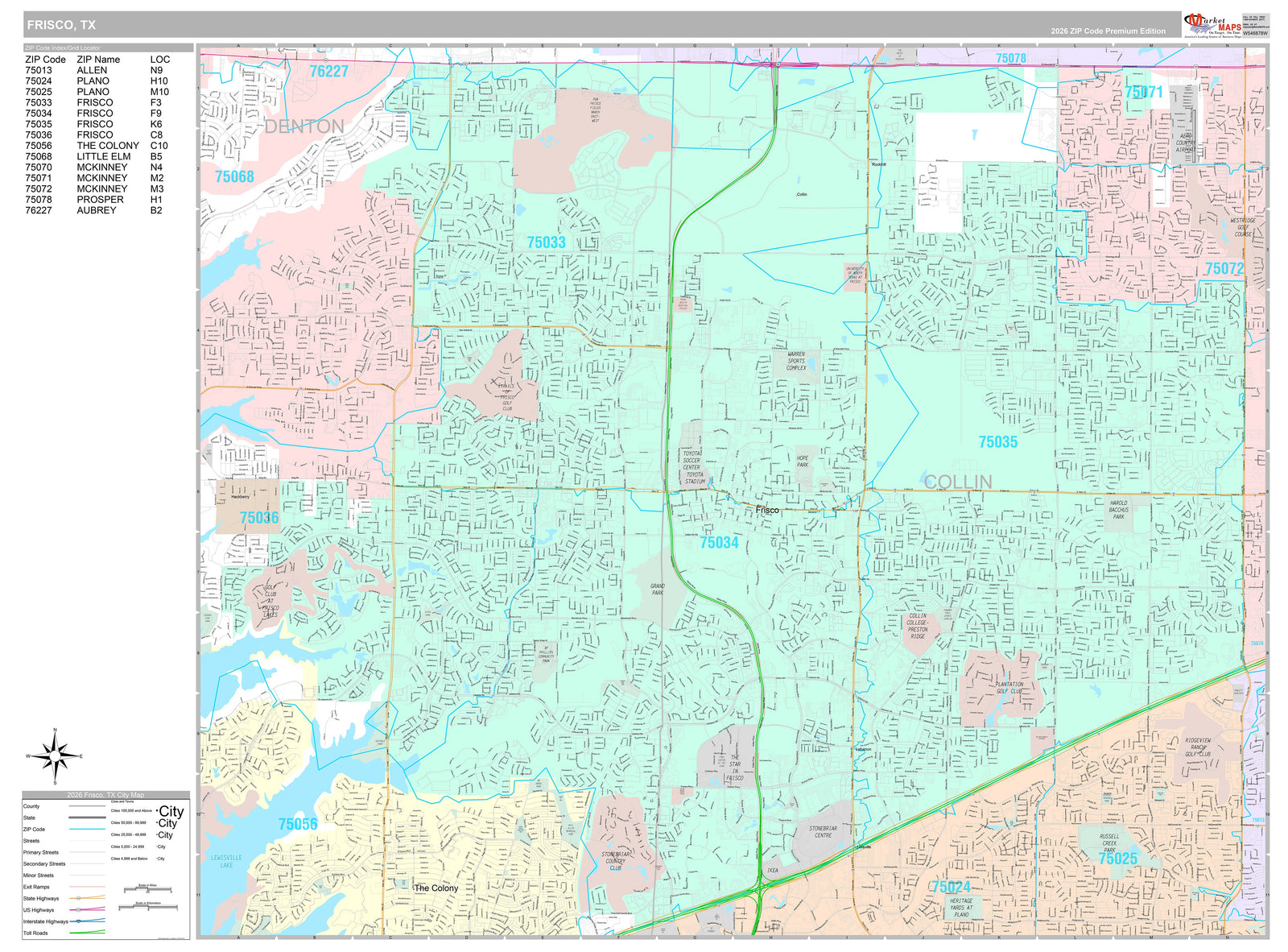 Premium Style Wall Map of Frisco, TX