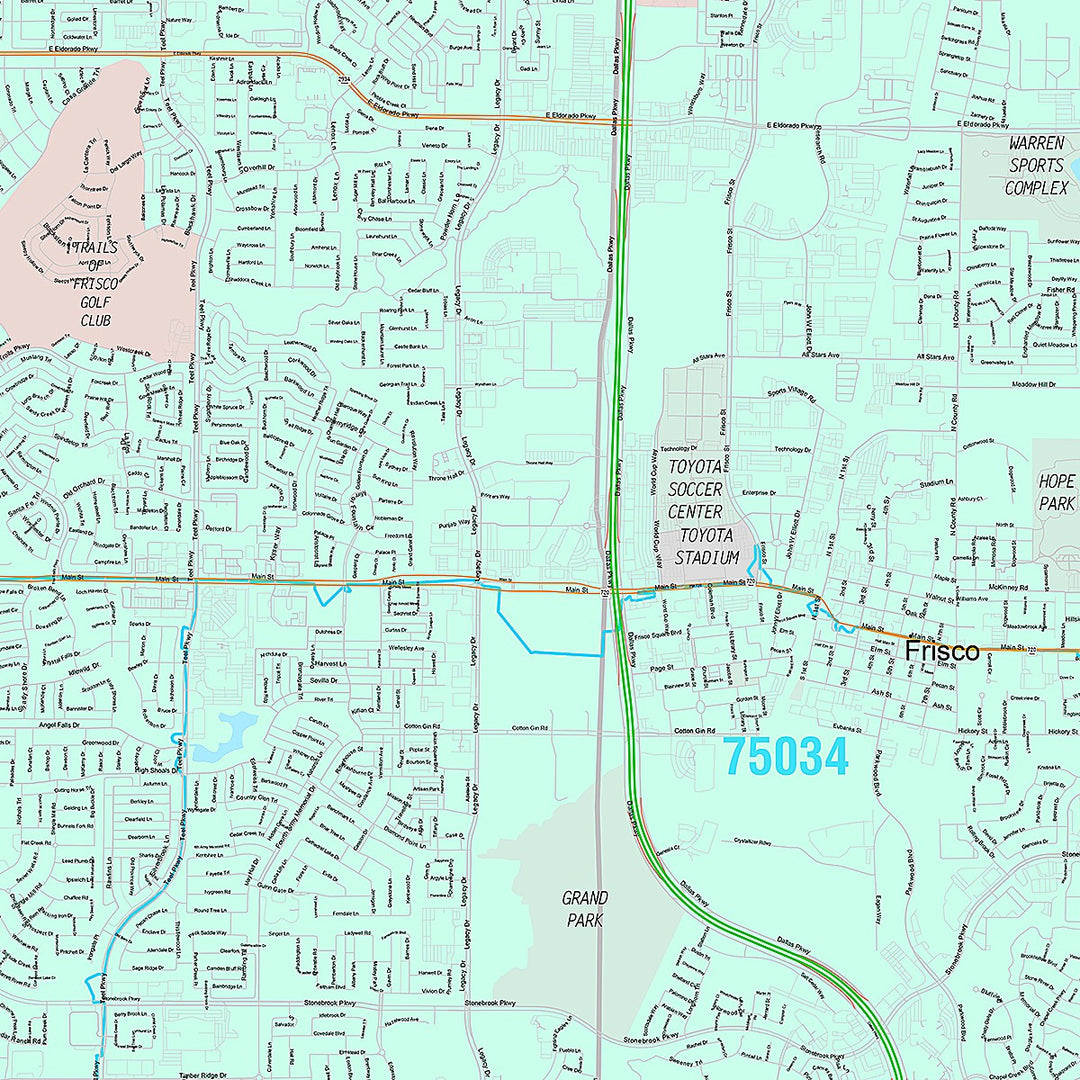 Premium Style Wall Map of Frisco, TX