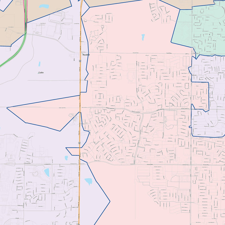 Color Cast Zip Code Style Wall Map of Frisco, TX