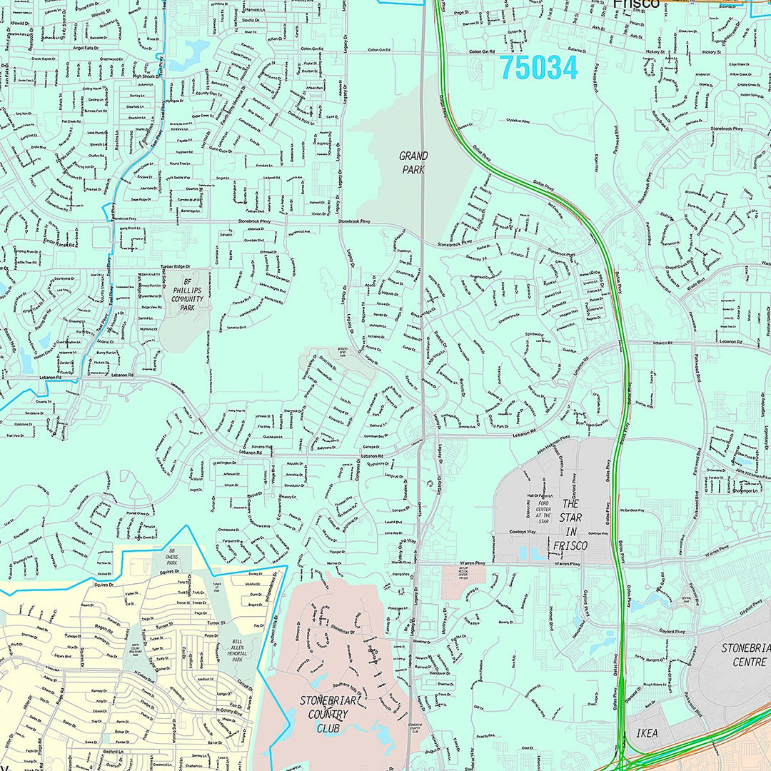 Premium Style Wall Map of Frisco, TX