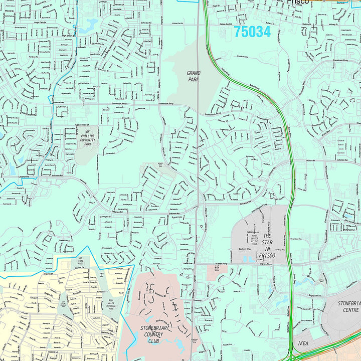 Premium Style Wall Map of Frisco, TX