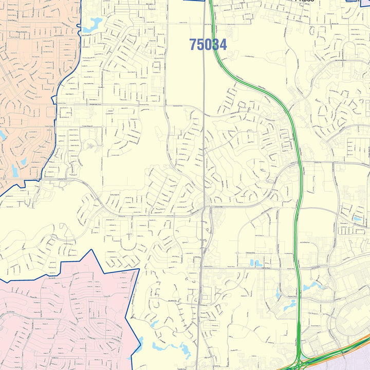 Color Cast Zip Code Style Wall Map of Frisco, TX