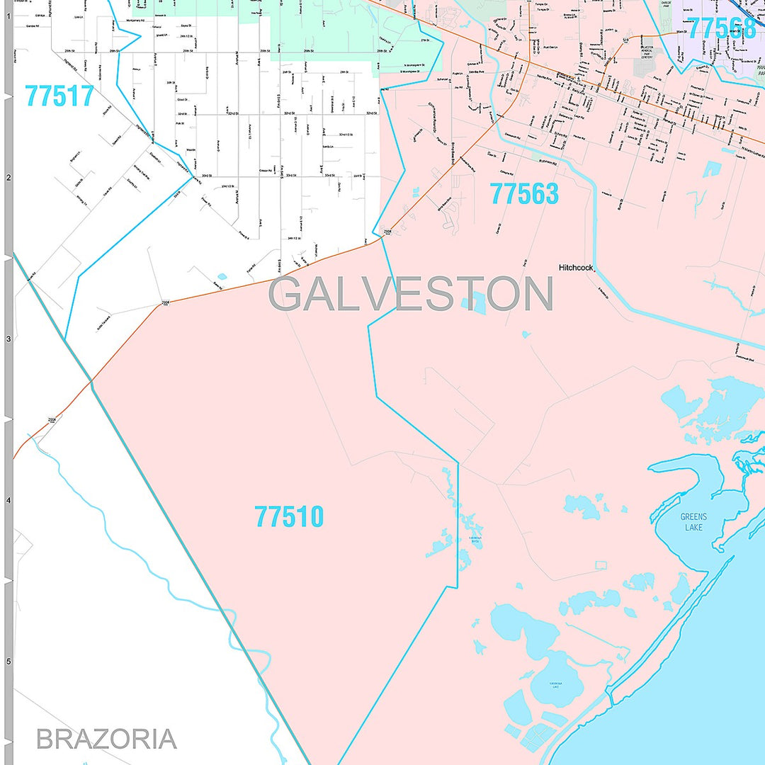 Premium Style Wall Map of Galveston, TX