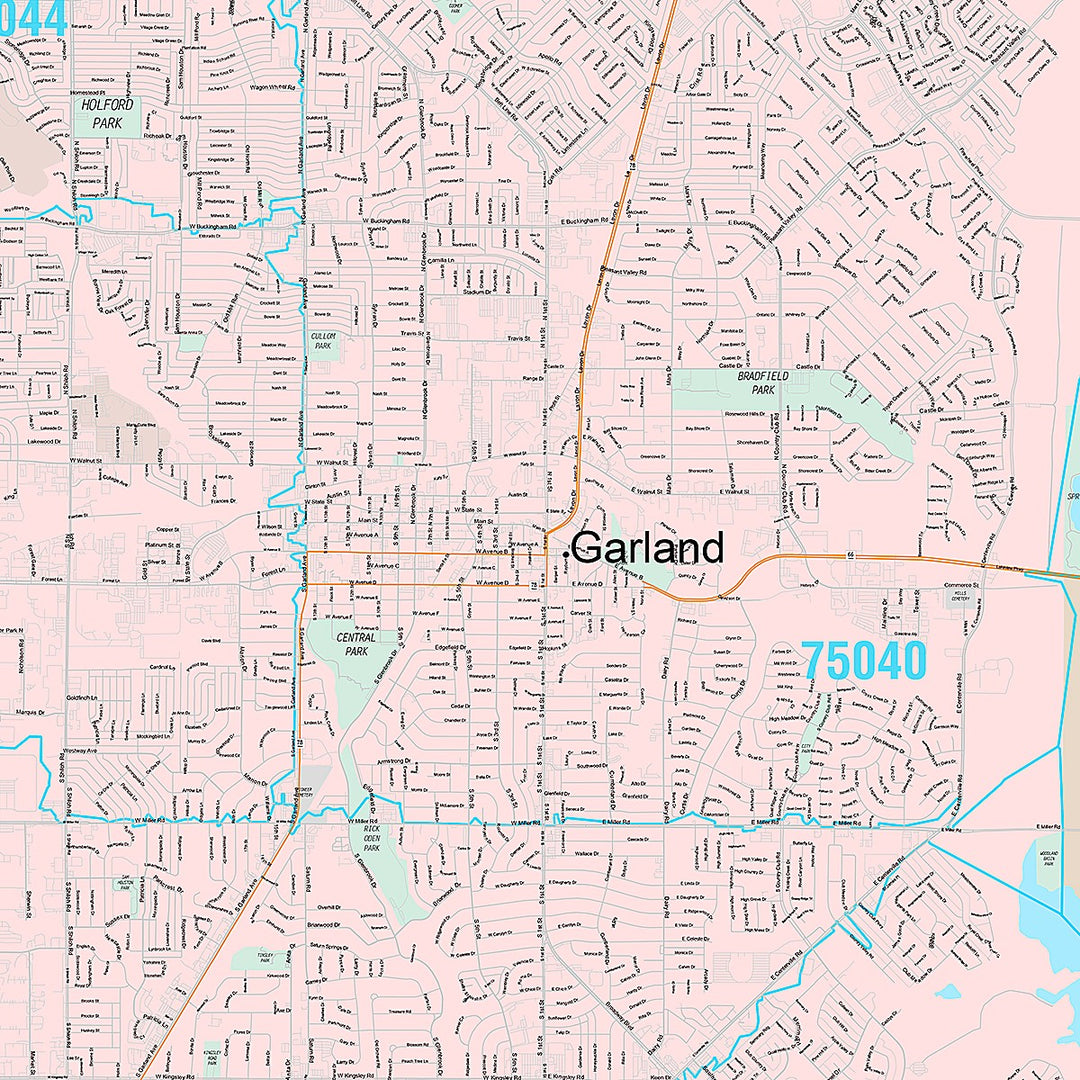 Premium Style Wall Map of Garland, TX