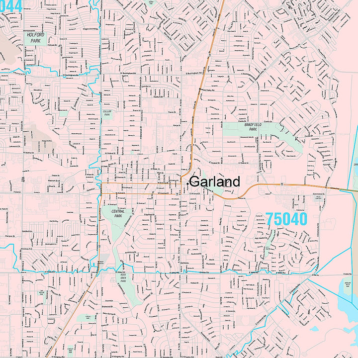 Premium Style Wall Map of Garland, TX