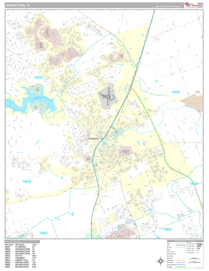 Premium Style Wall Map of Georgetown, TX