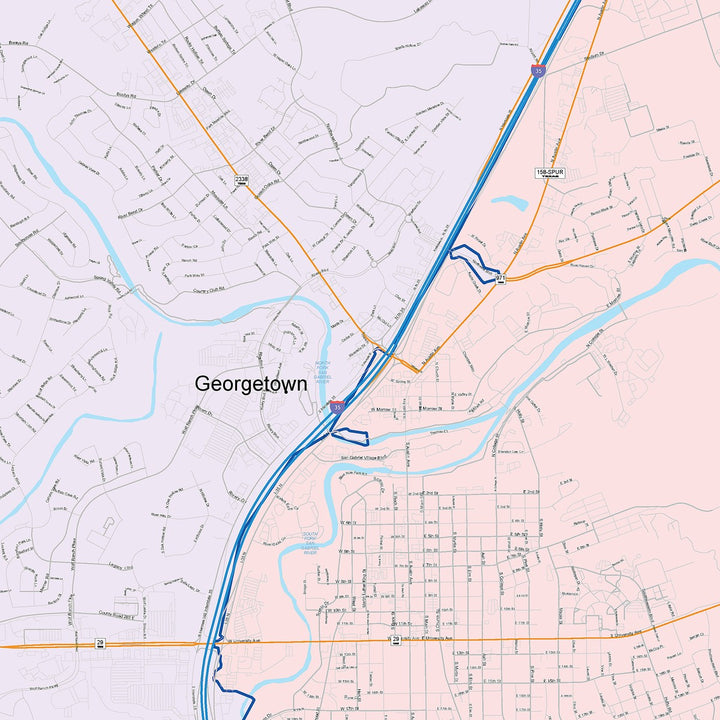 Color Cast Zip Code Style Wall Map of Georgetown, TX