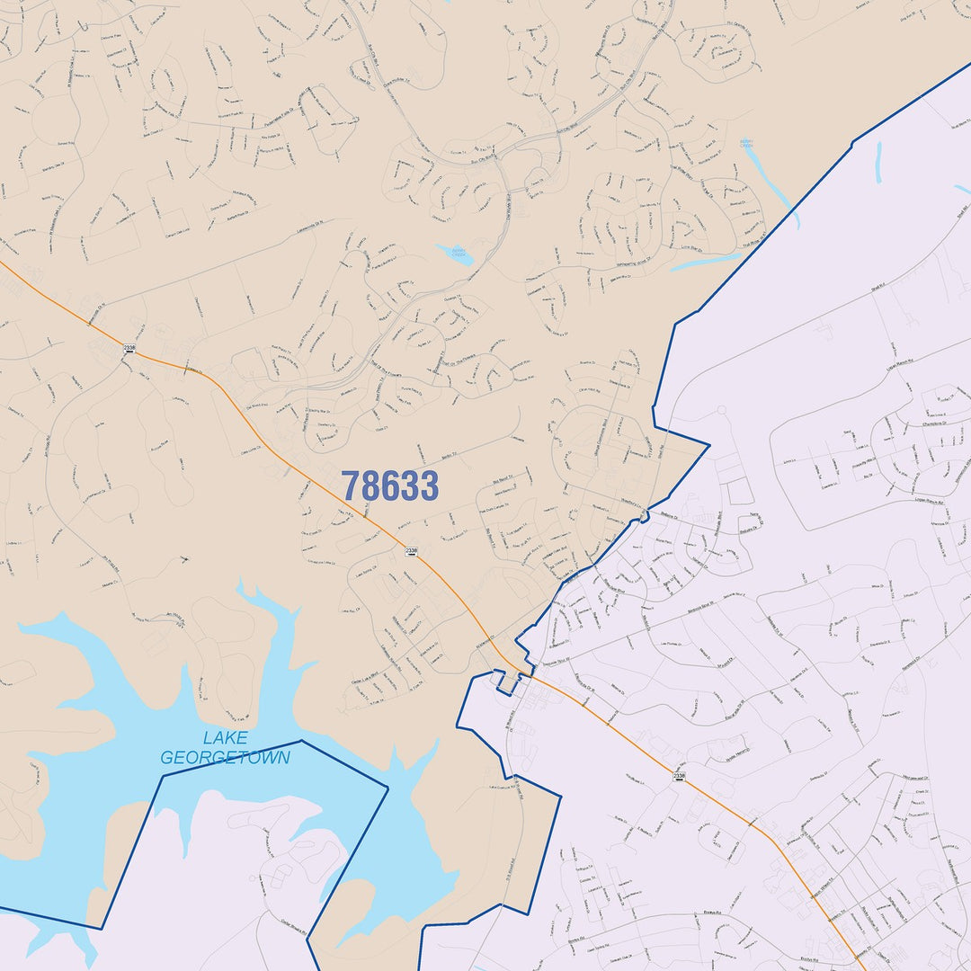 Color Cast Zip Code Style Wall Map of Georgetown, TX