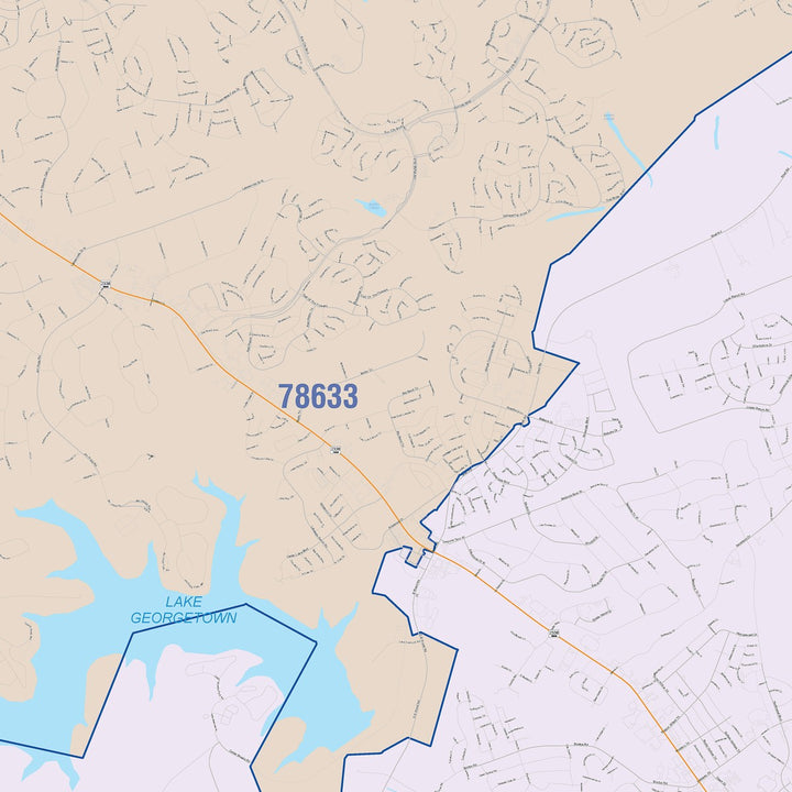 Color Cast Zip Code Style Wall Map of Georgetown, TX