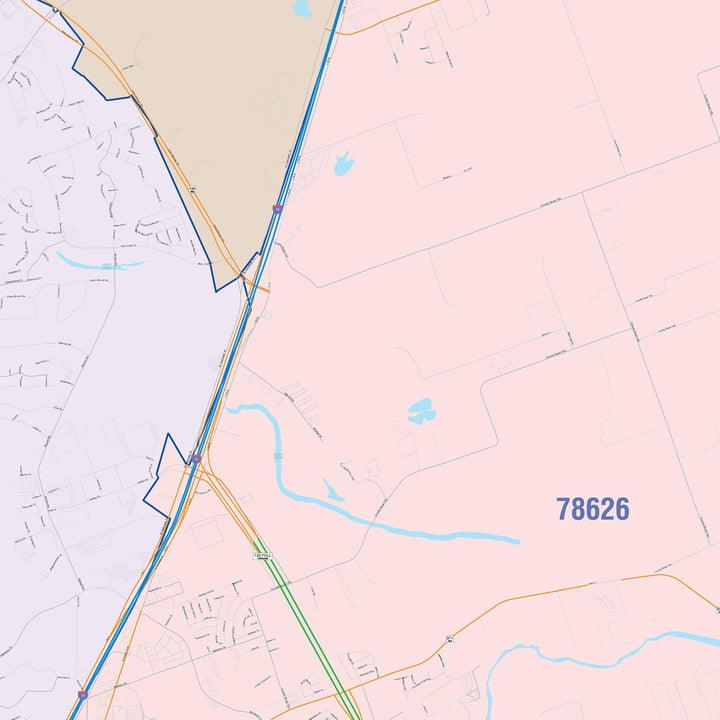 Color Cast Zip Code Style Wall Map of Georgetown, TX